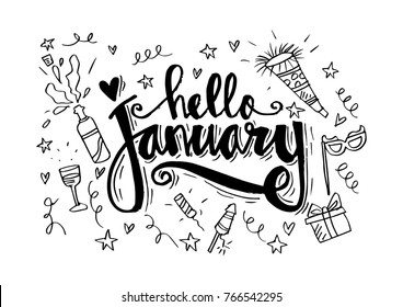 Hello January hand lettering calligraphy.