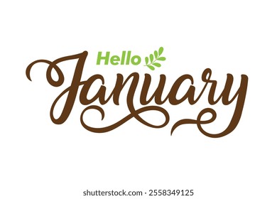 hello january hand lettering, Vector calligraphy. Usable as background.