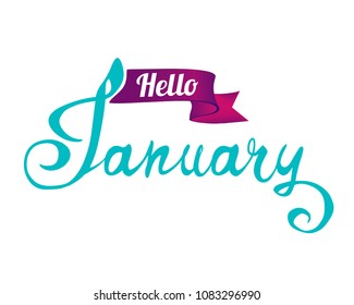 Hello January. Hand written doodle vector word on white background