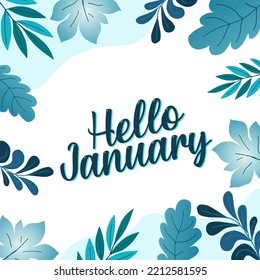 Hello January lettering with autumn leaves. Elements for invitations, posters, greeting cards Seasons Greeting