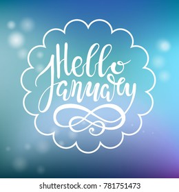 hello january lettering illustration vector design. print postcard. winter greeting.