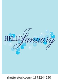 Hello January with Light blue background cursive hand writing