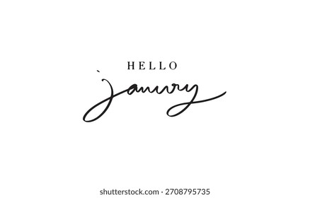 Hola mes de enero Texto Caligrafía Letras escritas a mano Script Color negro Icono de objeto Hola mes de enero Feliz año nuevo Hola mes de enero Bienvenido Tarjeta de felicitación de negocios Calendario Invierno 