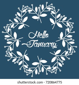 hello january spring text sign with frame, vector illustration
