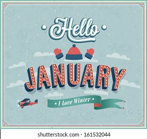 Hello january typographic design. Vector illustration.