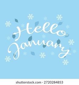 Hello Janeiro design vetorial com elementos sazonais de inverno e estilo moderno limpo. Perfeito para calendários, planejadores, postagens de mídia social, banners e gráficos com temas de janeiro.