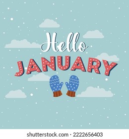 hello january, welcome january typography. for greetings card, calendar name, or month name