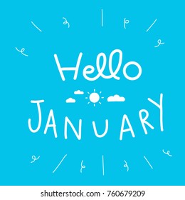 Hello January word vector illustration doodle style