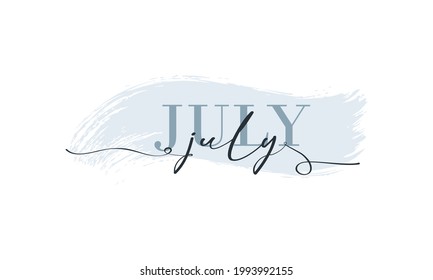 Hallo Juli-Karte. Eine Zeile. Briefing Poster mit Text Juli. Vektor EPS10. Einzeln auf weißem Hintergrund
