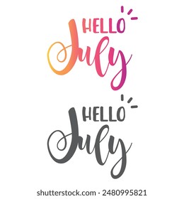 Hello July, greeting phrase - icon, vector, sticker.