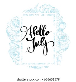 Hello july lettering print summer minimalistic isolated calligraphy on white