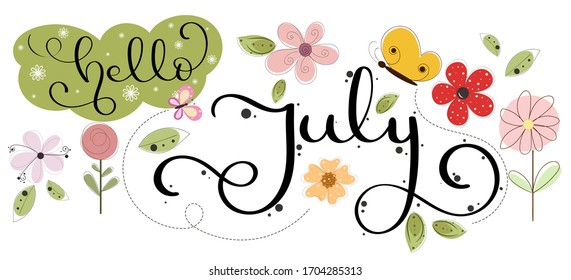 Hello July July Month Vector Flowers Stock Vector Royalty Free 1704285313