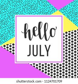 Hello July sale banner for online shopping with discount offer. Promotional email the nineties style, design poster.
