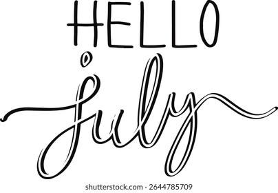 Hello July - Summer lettering, calligraphy design vector hand drawing