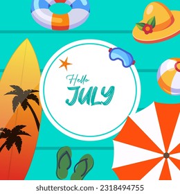 hello july vector background. welcome july. suitable for card or poster