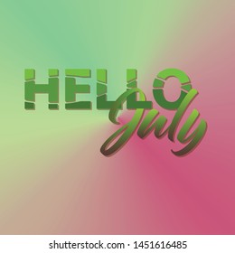 Hello July vector template color social media gradient background Stories soft colorful theme graphic display overlapping. Modern vibrant mobile app design. Blending duo green pink circular wallpaper