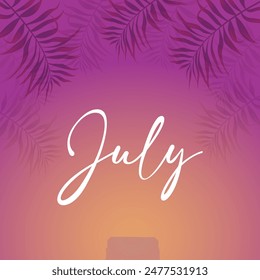 Hello July. Welcome july with summer vibes vector.