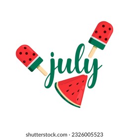 hello july. welcome july vector illustrations for greetings card.