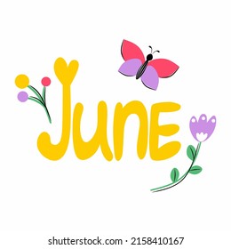 Hello June Cute Summer Illustration Wildflowers Stock Vector (Royalty ...