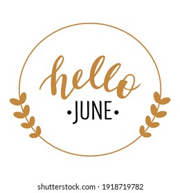 Hello June hand drawn lettering logo icon. Vector phrases elements for cards, banners, posters, mug, scrapbooking, pillow case, phone cases and clothes design. 