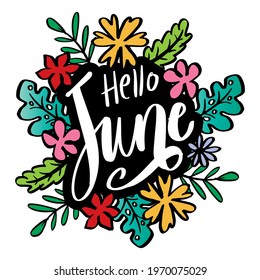 Hello June hand lettering, greeting card.