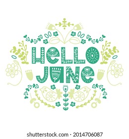 Hello June lettering. Elements for invitations, posters, greeting cards. Seasons Greetings