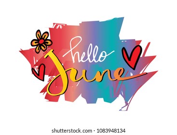 Hello June lettering. Greeting card.