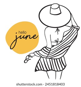 Hello june, line art, vector illustration
