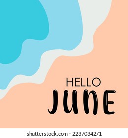 Hello JUNE. June month vector with flowers, butterflies and leaves. Decoration floral letters.