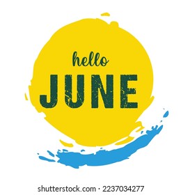 Hello JUNE. June month vector with flowers, butterflies and leaves. Decoration floral letters.