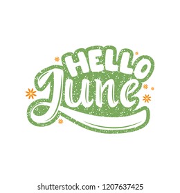 Hello June. Name of the month. Handwritten Lettering. Text. Modern Calligraphy. Vector.