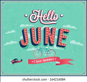 Hello june typographic design. Vector illustration.