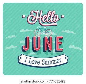 Hello june typographic design. Vector illustration.