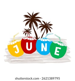 Hello June vector. June with summer vibes vector.