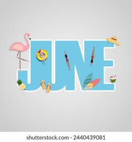 Hello June. Welcome June. June with summer vibes vector.