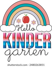 Hallo Kinder Garten, zurück zur Schule Regenbogen Bunte Zitat EPS, T-Shirt druckbares Design