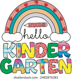 Hallo Kinder Garten, zurück zur Schule Bunte typografische Illustration, T-Shirt-Design