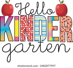 Hallo Kinder Garten, zurück zur Schule Bunte Schriftzug Illustration T-Shirt Design