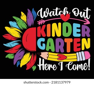 Hello Kindergarten with childish colorful flower - happy back to school shirt print template typography design for vector file. svg