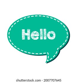 Hello letter dialog with cartoon style on Flat vector speech bubble with dashed line border isolated on white background.