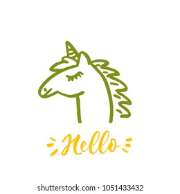 Hello. Lettering for babies clothes and nursery decorations (bags, posters, invitations, cards, pillows). Brush calligraphy isolated on white background. Overlay for photo album. 
