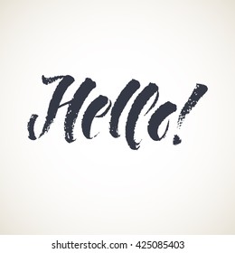 Hello lettering card. Hand drawn ink illustration phrase. Handwritten modern brush calligraphy.