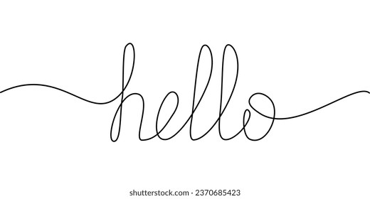 Hello lettering design with one continuous line. Design concept for greeting or invitation cards