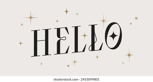 Hello. Lettering Hello, Hi, banner, poster, vintage graphic. Greeting card calligraphy lettering hello. Poster, banner, sticker concept with text message hi, hi there. Vector Illustration