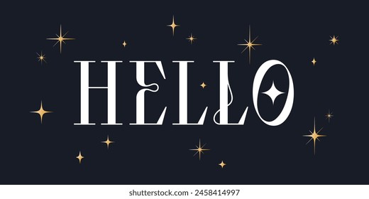 Hello. Lettering Hello, Hi, banner, poster, vintage graphic. Greeting card calligraphy lettering hello. Poster, banner, sticker concept with text message hi, hi there. Vector Illustration