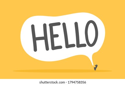 Hello lettering with speech bubble.Vector illustration of hello lettering banner background.