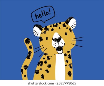 hello little yellow tiger with blue background