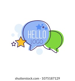 Hello logo, bright emblem with Hello word and message bubbles vector Illustrations on a white background