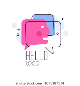 Hello logo, emblem with Hello word and message bubbles vector Illustrations on a white background
