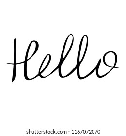 Hello logo, hand written lettering Good vibes only made in vector. Hand drawn card, poster, postcard, t-shirt apparel design. Ink illustration. Modern calligraphy.